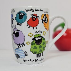 Vtg Wacky Woollies Anthropomorphic Sheep Irish Porcelain Coffee Mug Cup Ireland